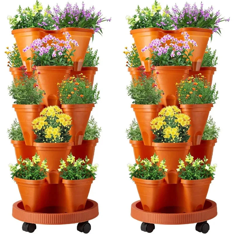 2 Set 5 Tier Stackable Planters Vertical Garden Planters