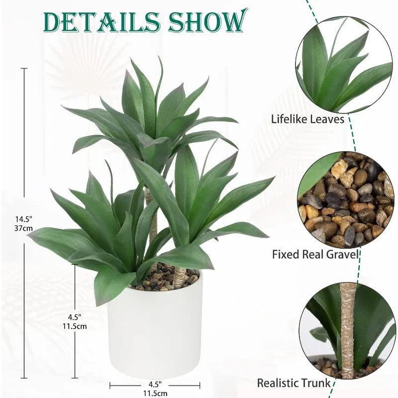Large Artificial Succulent Plants Fake Three-Head Agave Aloe