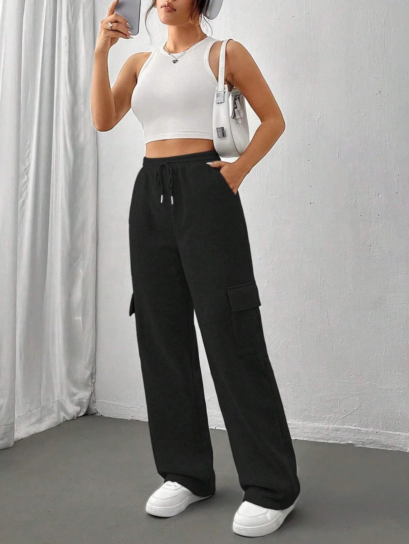 Women Running Cargo Sweatpants Baggy Wide Leg With Pockets