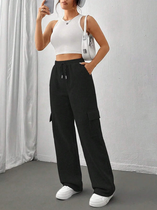 Women Running Cargo Sweatpants Baggy Wide Leg With Pockets