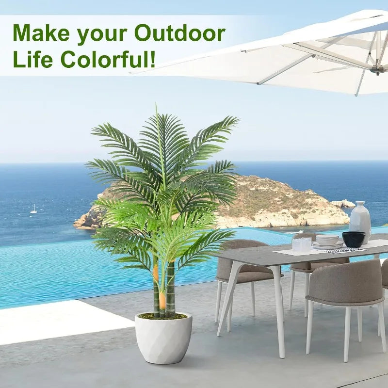 Tall Triple Golden Cane Palm Artificial Tree for Decor