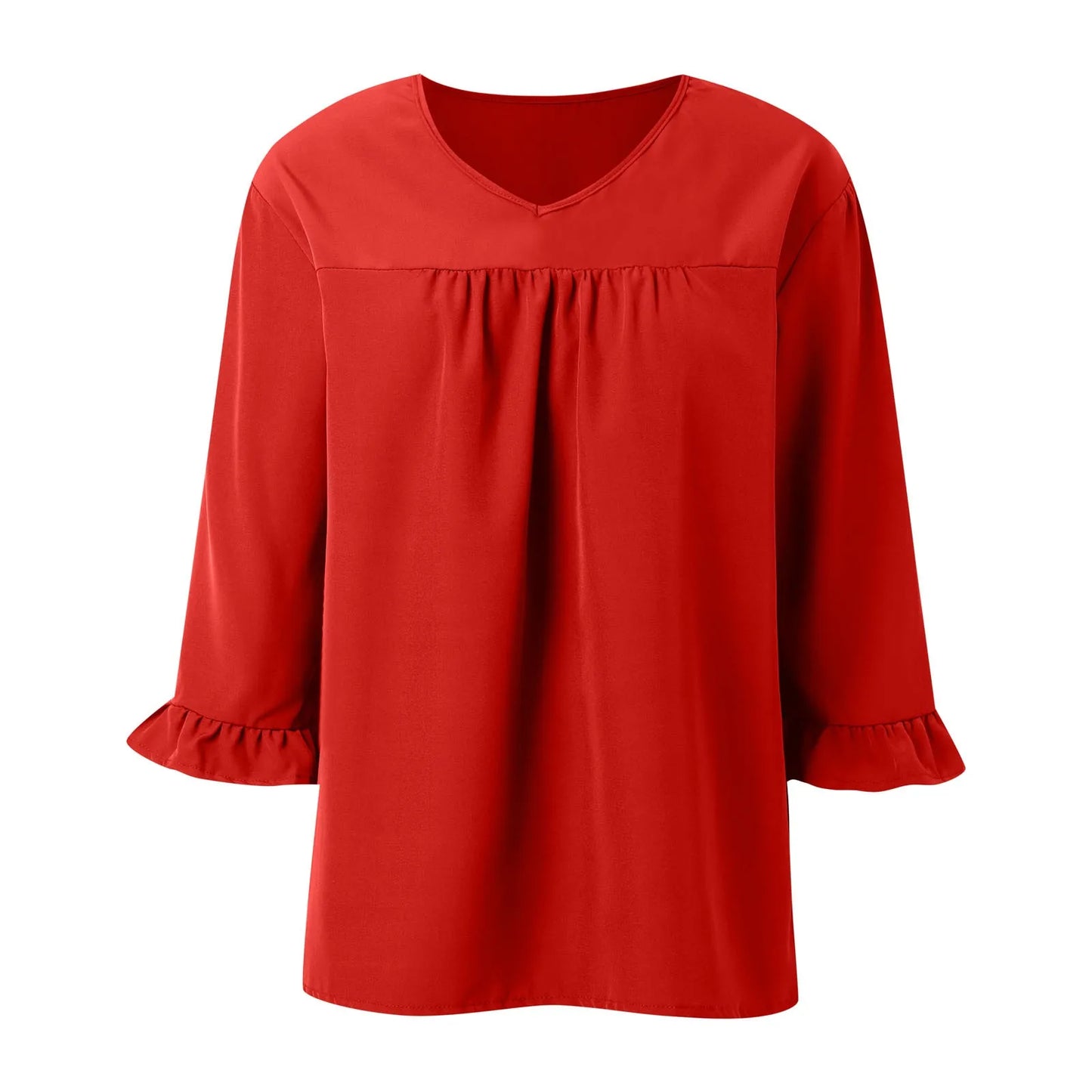 Summer Women Tunic Blouse Top Solid Color Oversize Loose Ruffle Half Sleeve V Neck Casual T-Shirts Elegant Lady Clothing