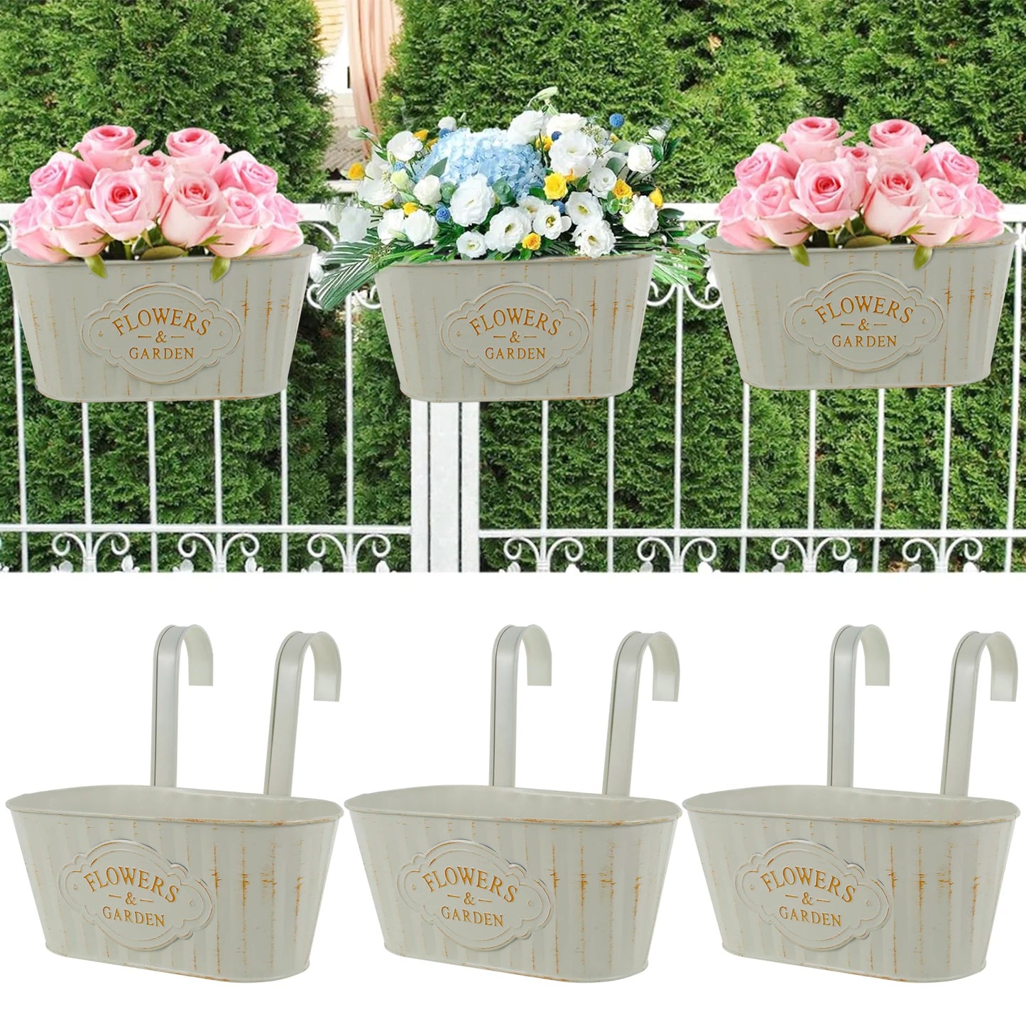 3/6Pcs Hanging Flower Pots Metal Iron Wall Planter Indoor Outdoor