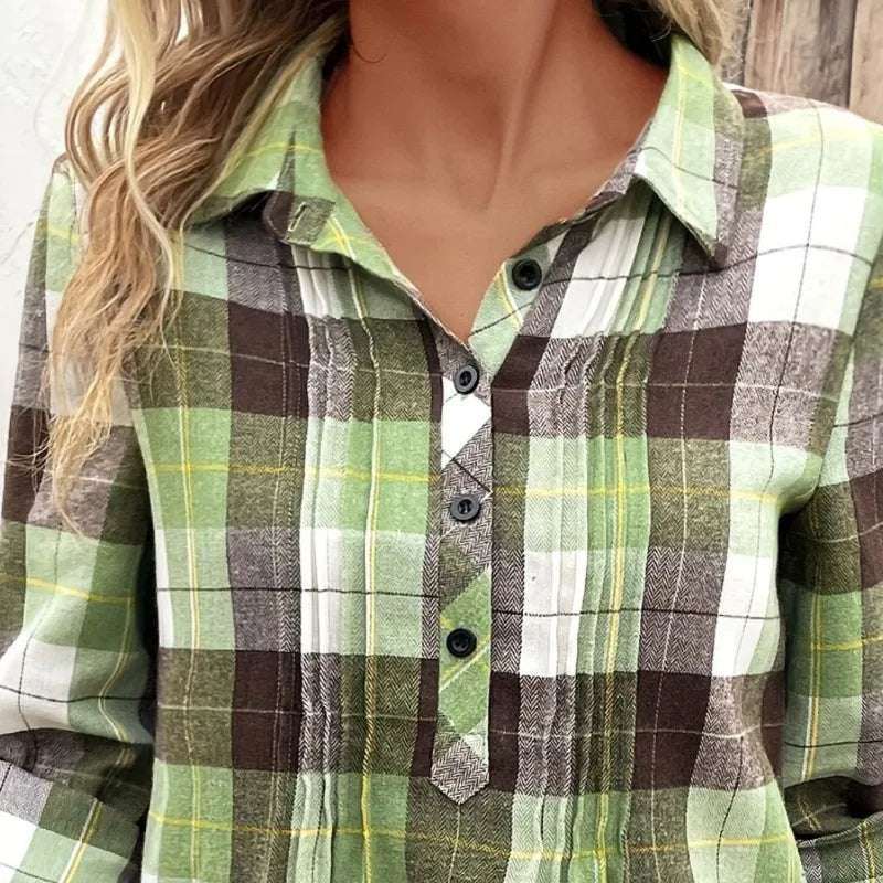 Plus Size Women's Plaid Long Sleeve Blouse for Spring Fashion