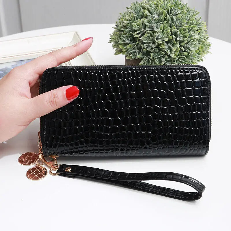 Long Wallet for Women Dual Zipper PU Leather Credit Card Holder Cash Purse Large Capacity Cellphone Handbag
