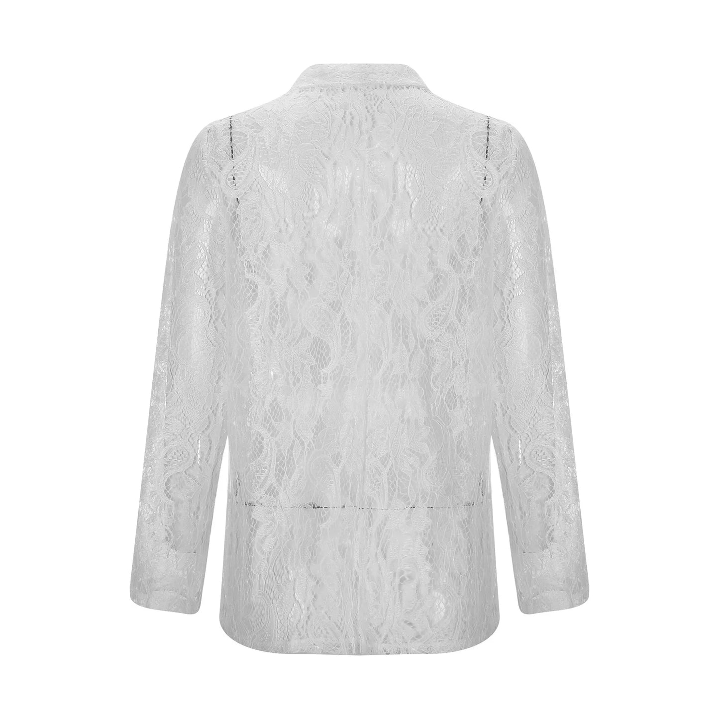 White Lace Hollow Out Women's Suit Coat Lightweight Blazers