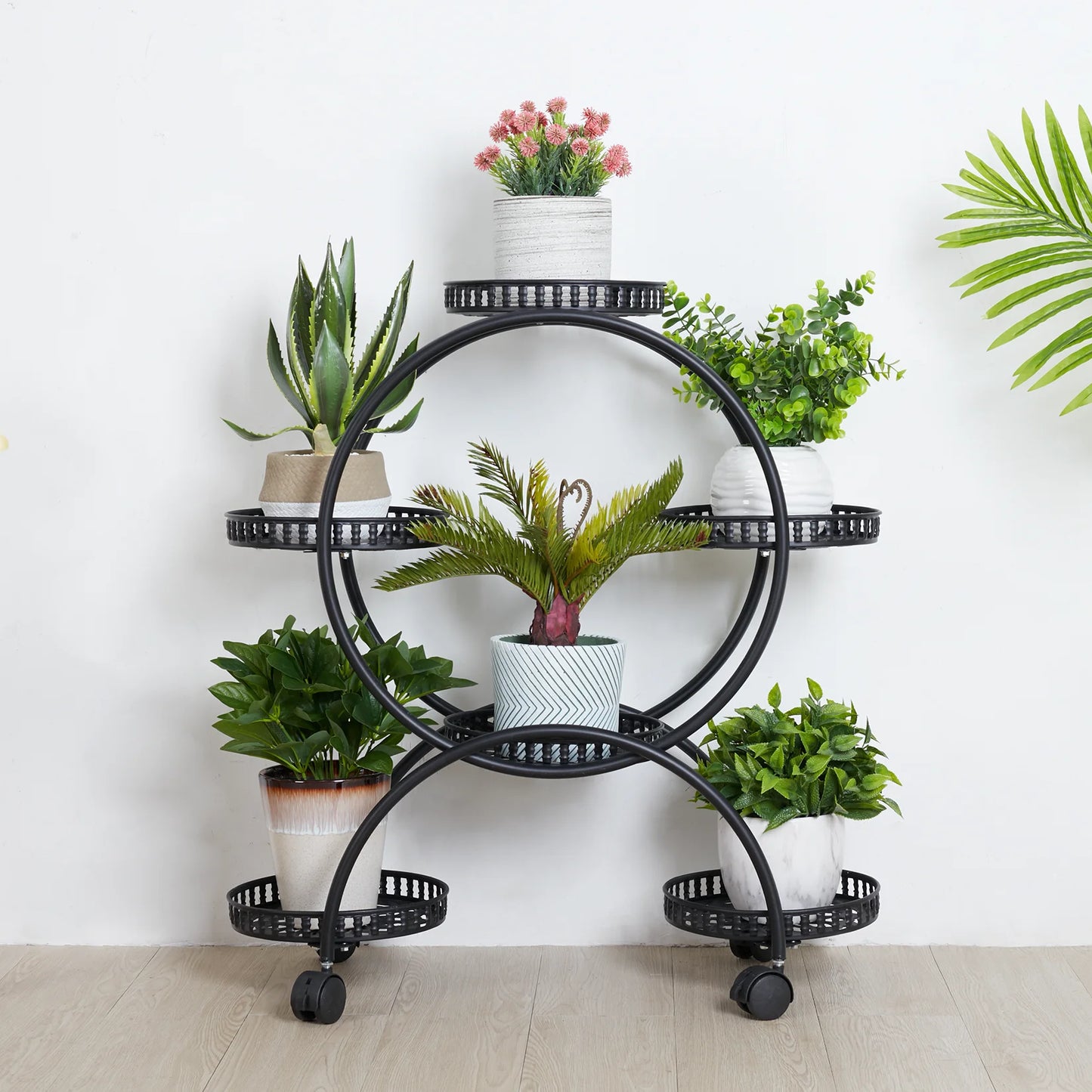 Unho 6 Potted Metal Plant Stand Garden Cart Holder With Wheels