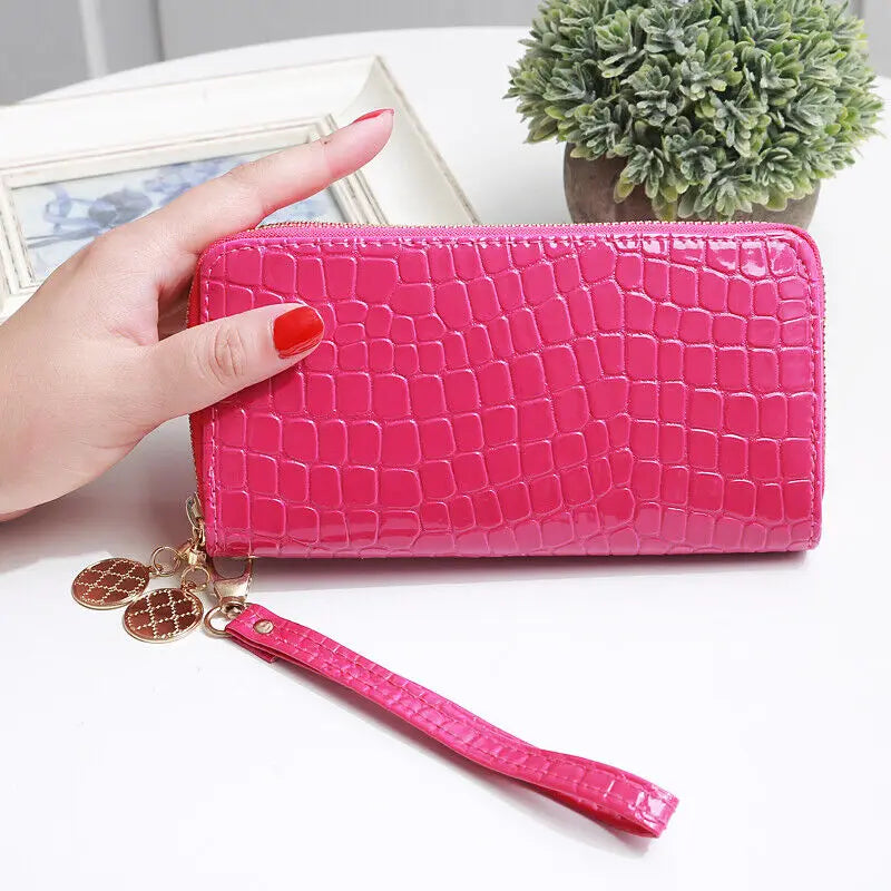 Long Wallet for Women Dual Zipper PU Leather Credit Card Holder Cash Purse Large Capacity Cellphone Handbag