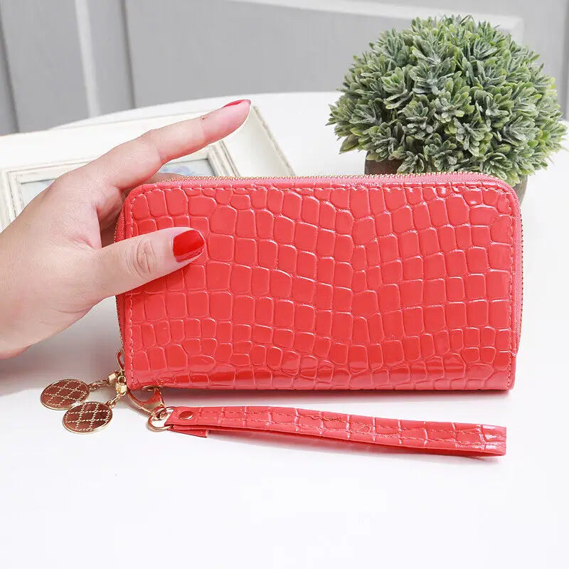 Long Wallet for Women Dual Zipper PU Leather Credit Card Holder Cash Purse Large Capacity Cellphone Handbag