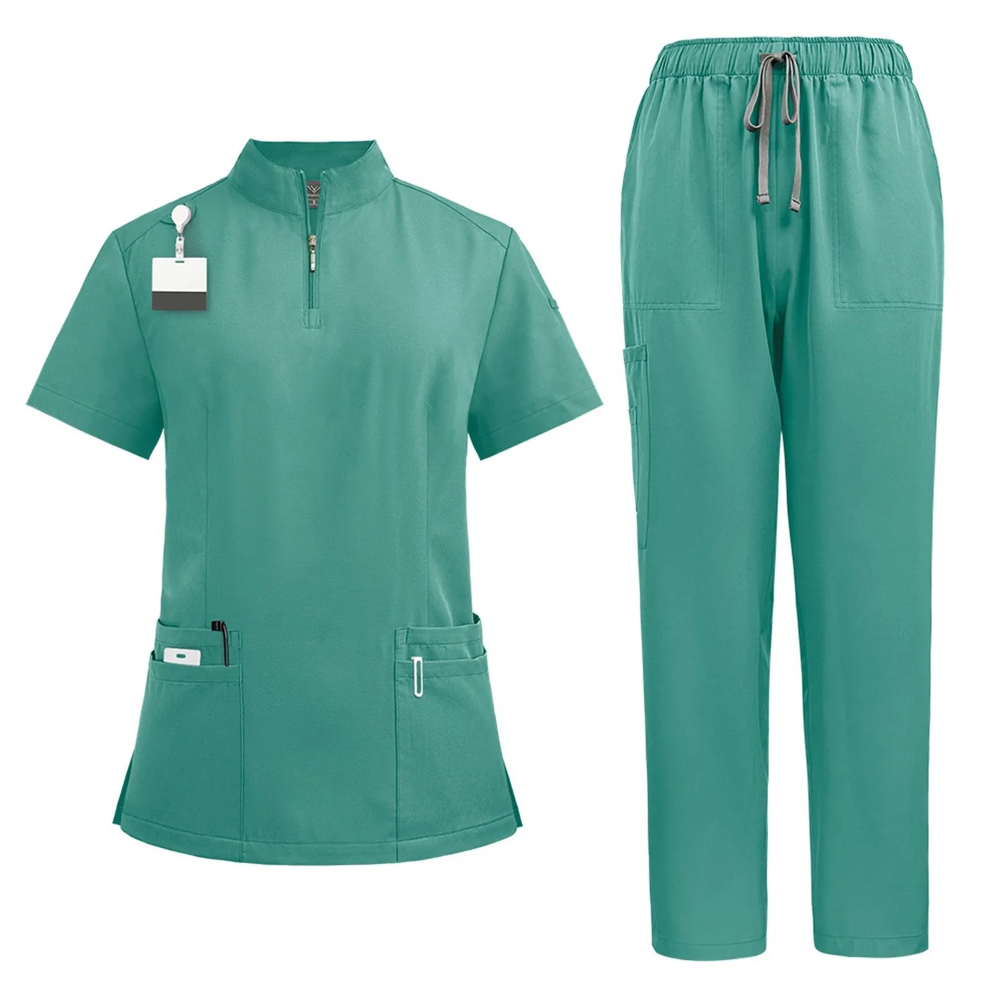 Women Two-Piece Set Solid Color Stand-Up Collar Top And Pants