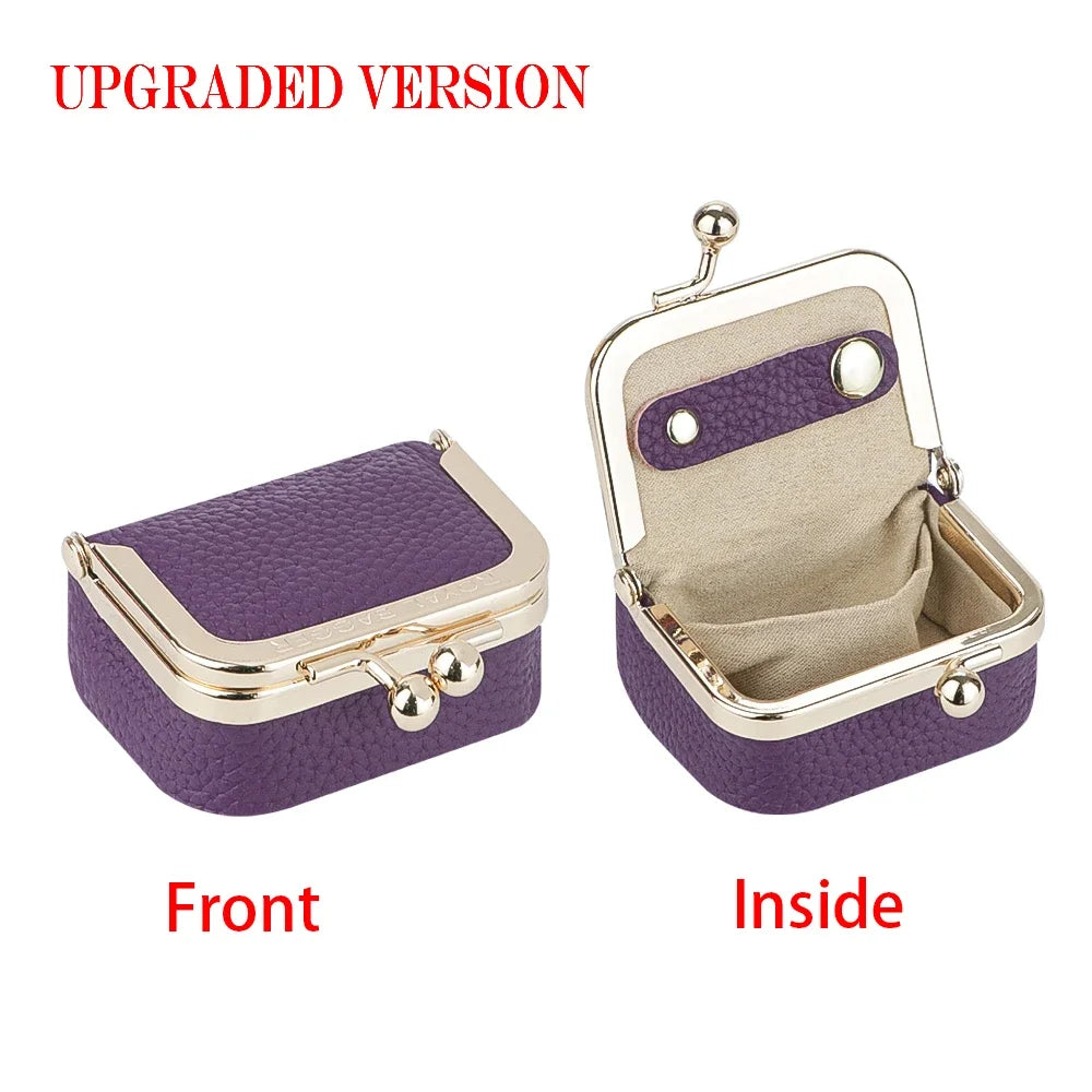 Royal Bagger Genuine Leather Mini Jewelry Coin Purse Solid Color Kiss Lock Change Pouch Casual Small Storage Bag for Women 1894