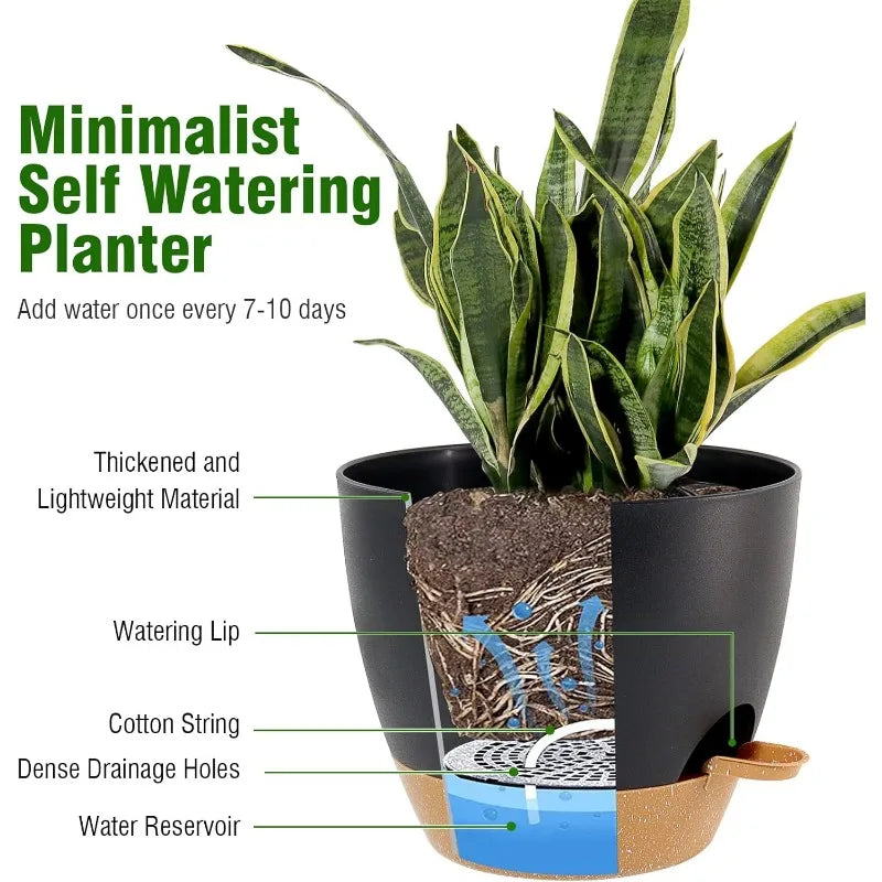 Large Self Watering Pots 12 10 9 Plastic Planters High Drainage
