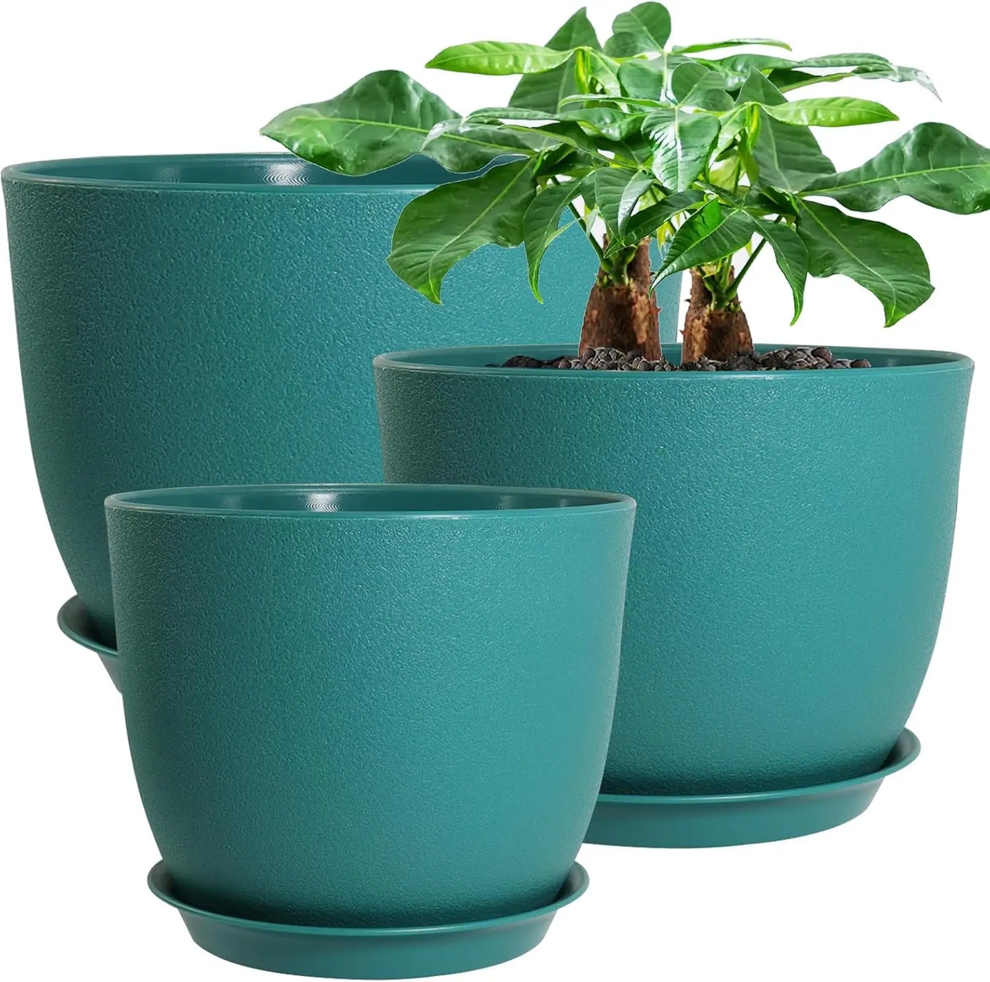 12/10/9 Large Modern Plant Pots, Plastic Planters with Drainage Holes and Saucers for Indoor Outdoor Plants Flowers