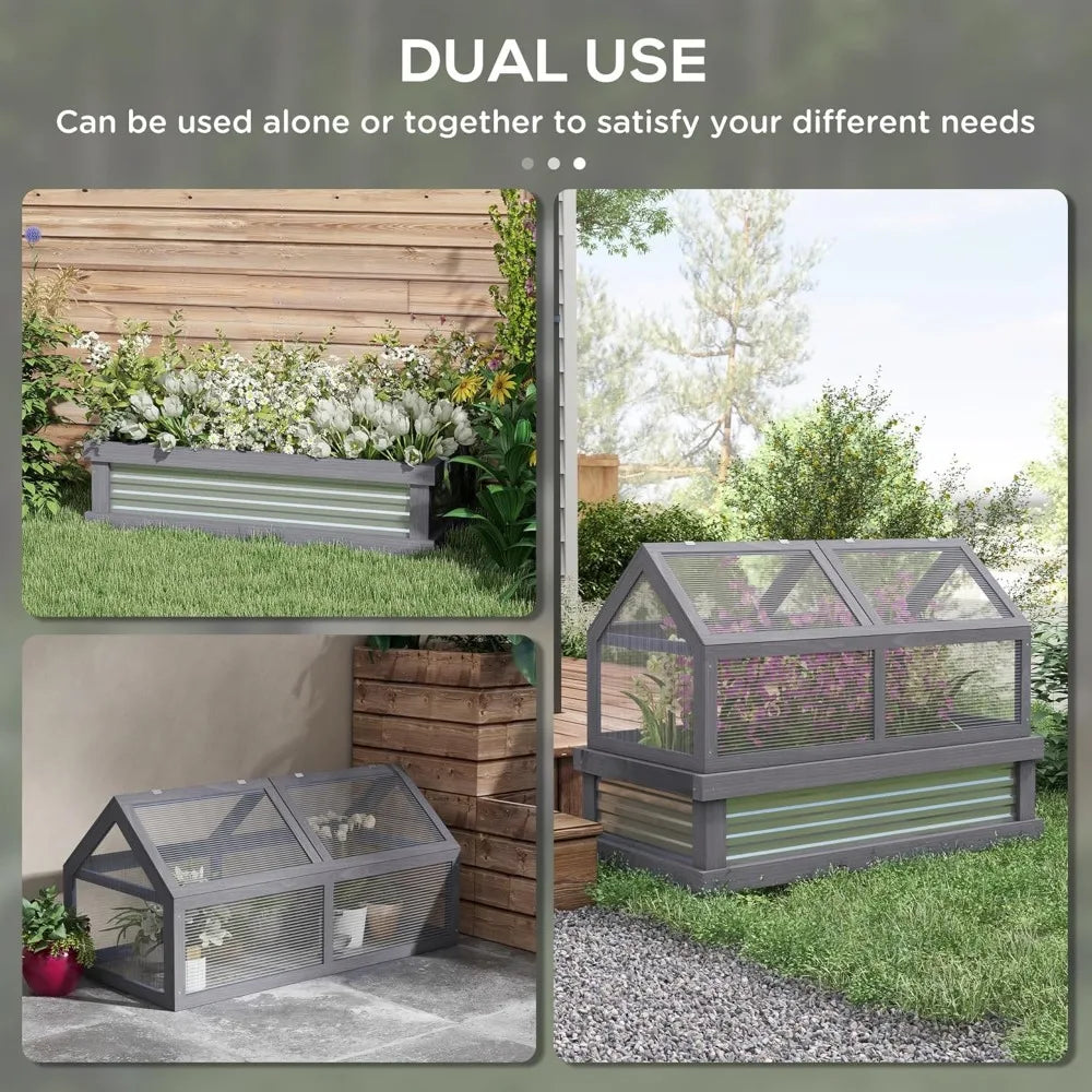 Raised Garden Bed with Polycarbonate Greenhouse, Wooden Garden Cold Frame Greenhouse, Flower Planter Protection, 48" x 24" x 32"