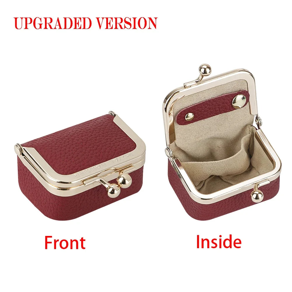 Royal Bagger Genuine Leather Mini Jewelry Coin Purse Solid Color Kiss Lock Change Pouch Casual Small Storage Bag for Women 1894