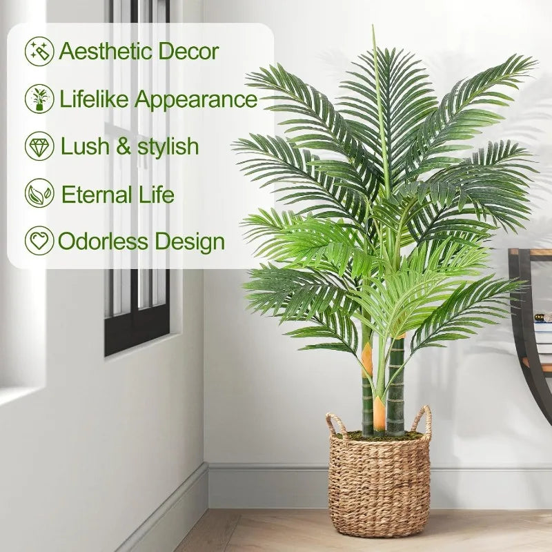Tall Triple Golden Cane Palm Artificial Tree for Decor