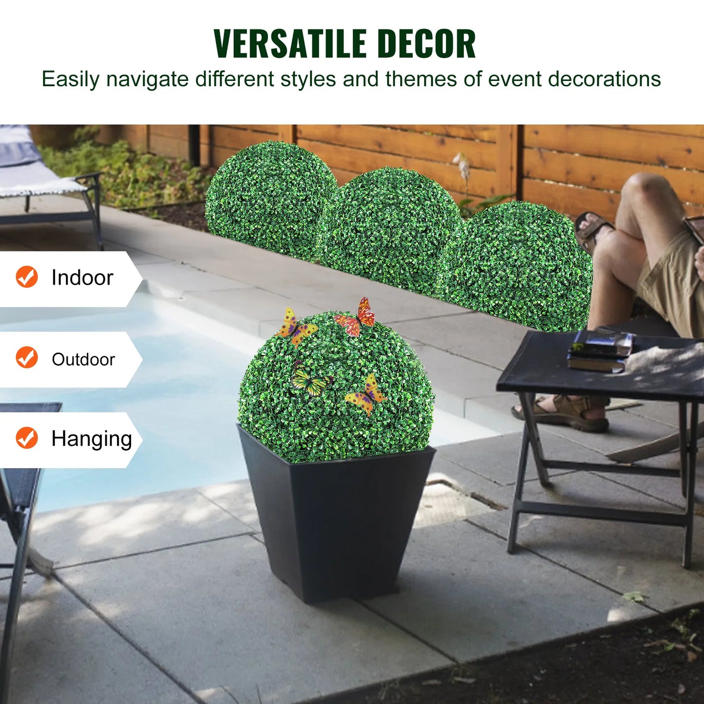 VEVOR Artificial Topiaries Boxwood Trees 16/20 Inch Tall 2Pcs Ball Shape Faux Plant