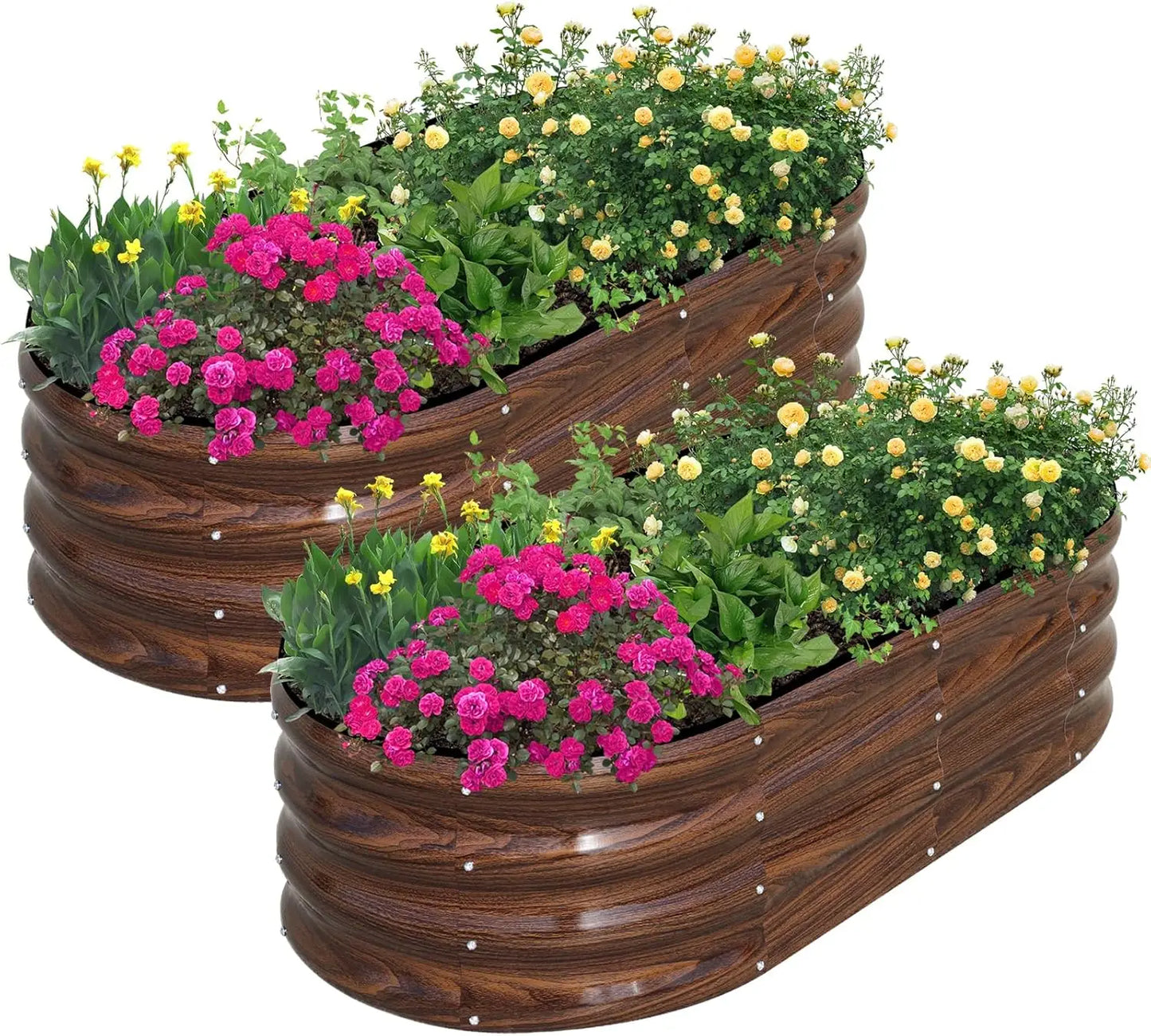 Galvanized Raised Garden Bed Outdoor, 2 Pcs 4x2x1ft Oval Metal Planter Box for Planting Plants Vegetables, Silver