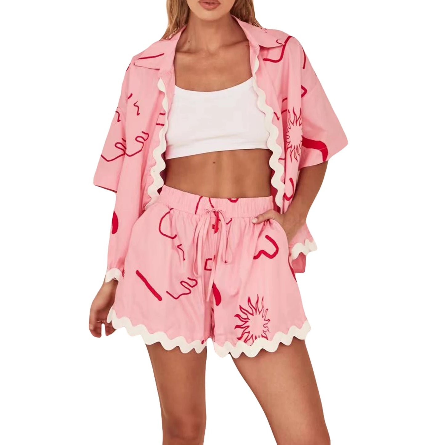 Women s Summer Loungewear Set Fashion Print T-Shirt Shorts
