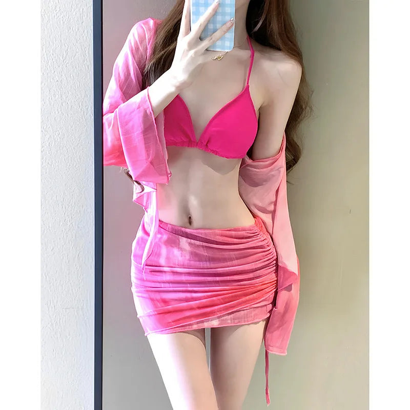 exy Bikinis Sets Women White Swimsuit Beach Wear Long Sleeve Swimsuit Cover Ups for Swimwear Women Swimming Pool Party Bikinis