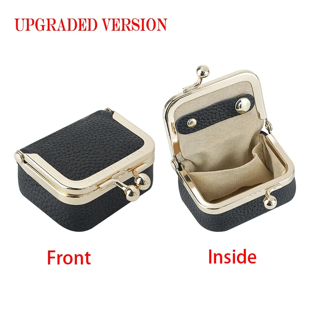 Royal Bagger Genuine Leather Mini Jewelry Coin Purse Solid Color Kiss Lock Change Pouch Casual Small Storage Bag for Women 1894