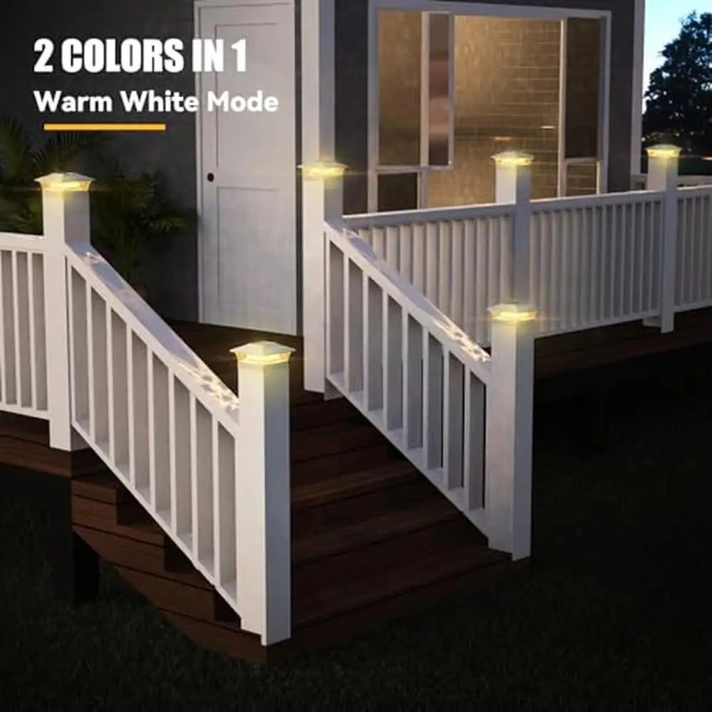 Outdoor Solar Post Lights 6 LEDs 2 Lighting Modes Waterproof Fence Post Cap 4x4 5x5 6x6 Vinyl Wooden Posts Diamond Lampshade