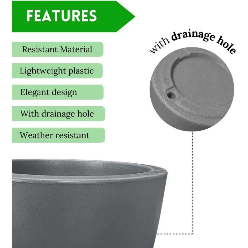 12 Inch Planter for Garden with Drainage, Large Round Pot