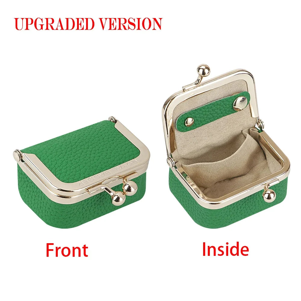 Royal Bagger Genuine Leather Mini Jewelry Coin Purse Solid Color Kiss Lock Change Pouch Casual Small Storage Bag for Women 1894