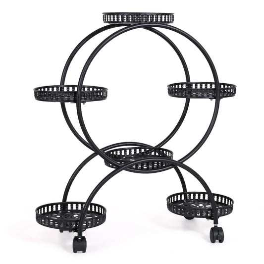 Unho 6 Potted Metal Plant Stand Garden Cart Holder With Wheels