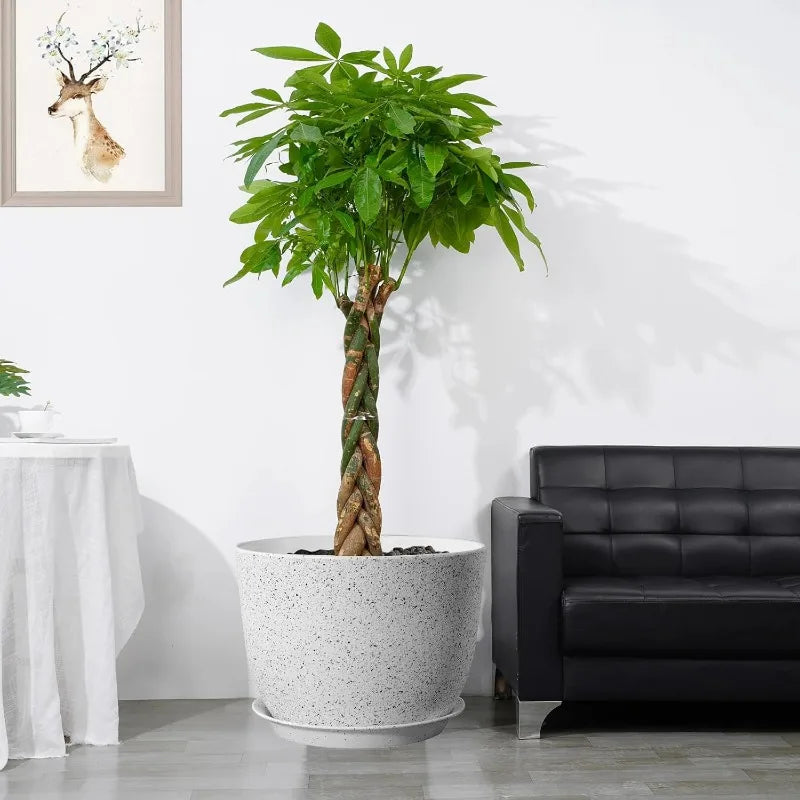 12/10/9 Large Modern Plant Pots, Plastic Planters with Drainage Holes and Saucers for Indoor Outdoor Plants Flowers