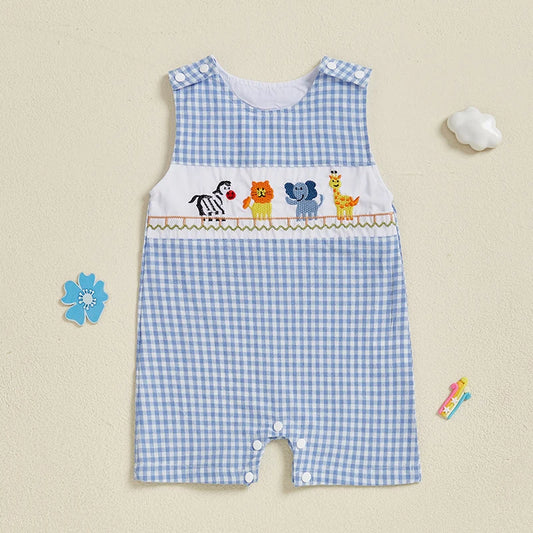 Cute Cartoon Print Short Sleeve Baby Romper Crew Neck Infant Jumpsuit Toddler Overalls for Spring and Summer Wear