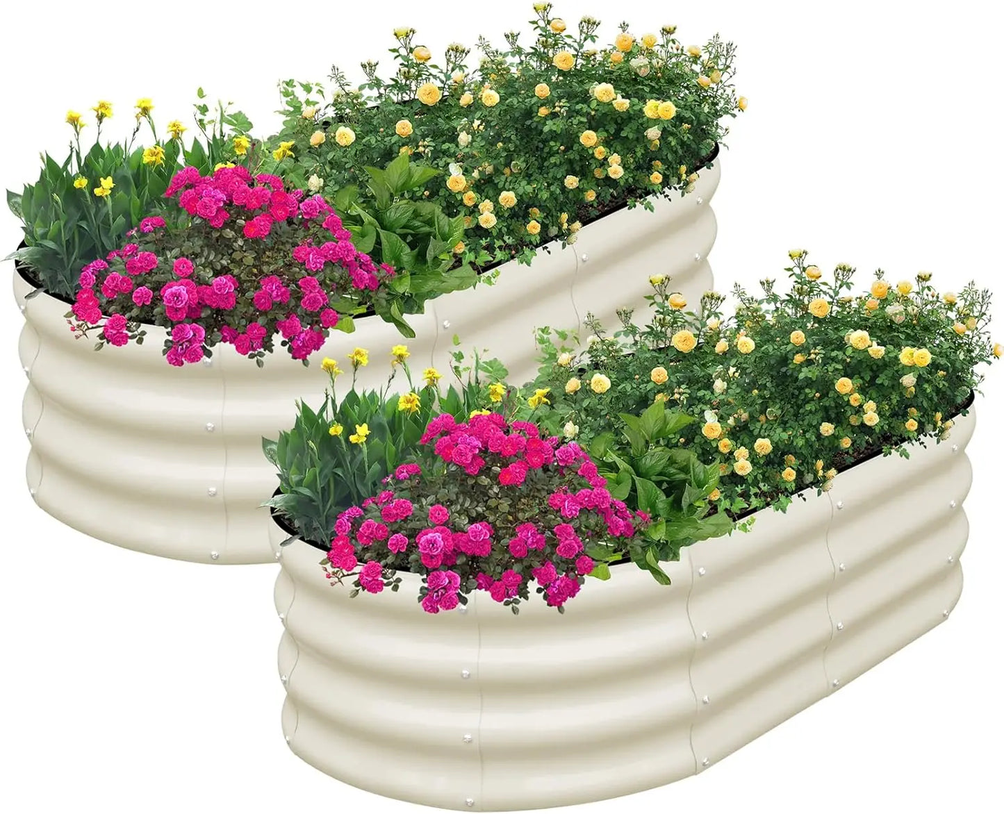 Galvanized Raised Garden Bed Outdoor, 2 Pcs 4x2x1ft Oval Metal Planter Box for Planting Plants Vegetables, Silver