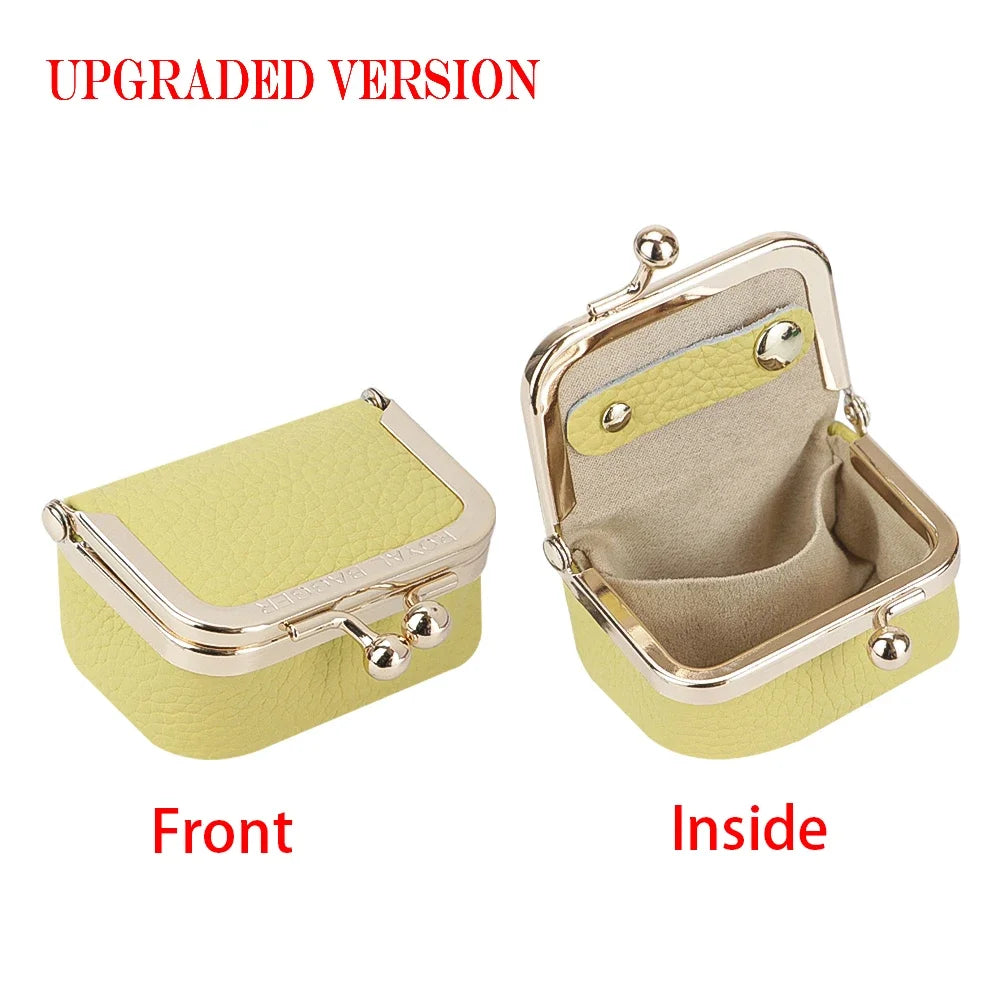 Royal Bagger Genuine Leather Mini Jewelry Coin Purse Solid Color Kiss Lock Change Pouch Casual Small Storage Bag for Women 1894