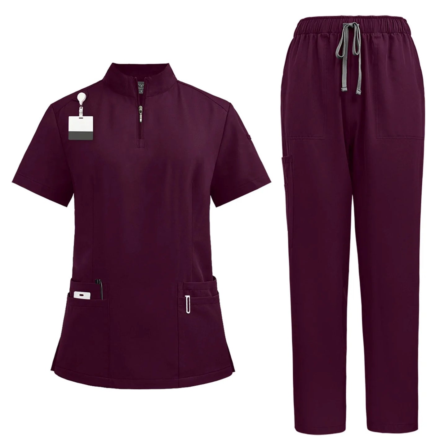 Women Two-Piece Set Solid Color Stand-Up Collar Top And Pants
