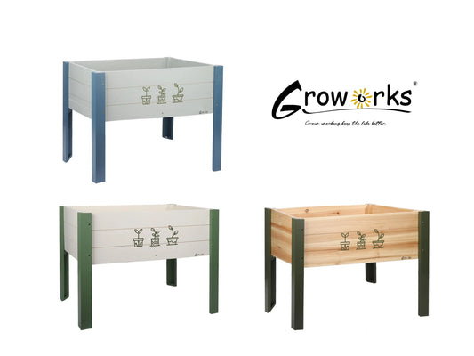 Groworks Elevated Wooden Planter Box 30L X 17.7W X 23.8H Outdoor Gardening Raised Garden Bed with Long Feet for Planting