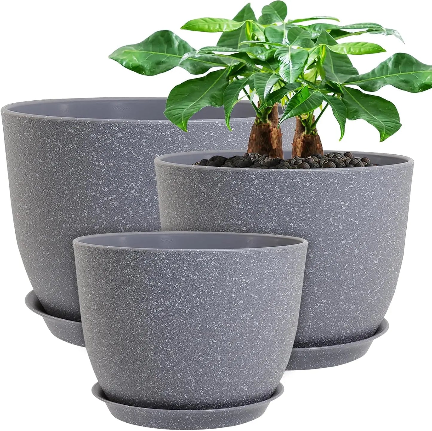 12/10/9 Large Modern Plant Pots, Plastic Planters with Drainage Holes and Saucers for Indoor Outdoor Plants Flowers