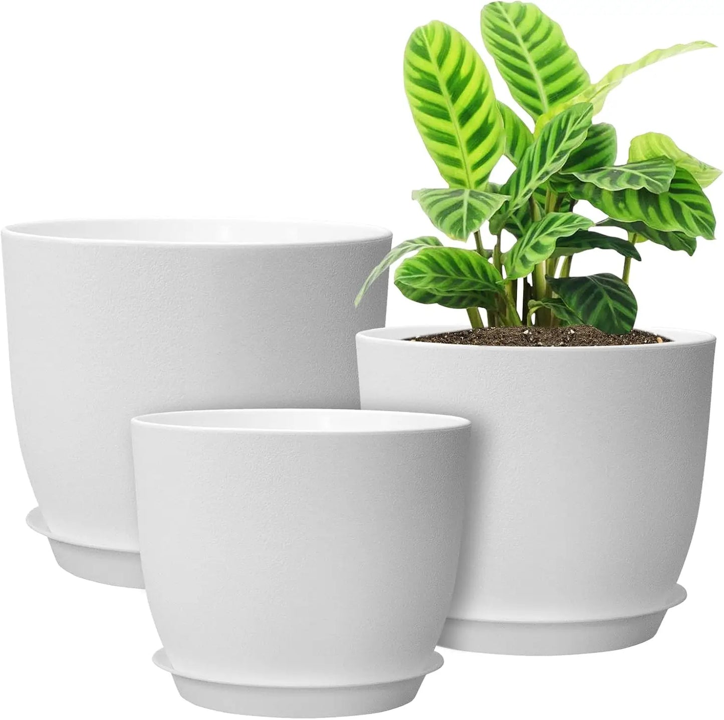 12/10/9 Large Modern Plant Pots, Plastic Planters with Drainage Holes and Saucers for Indoor Outdoor Plants Flowers