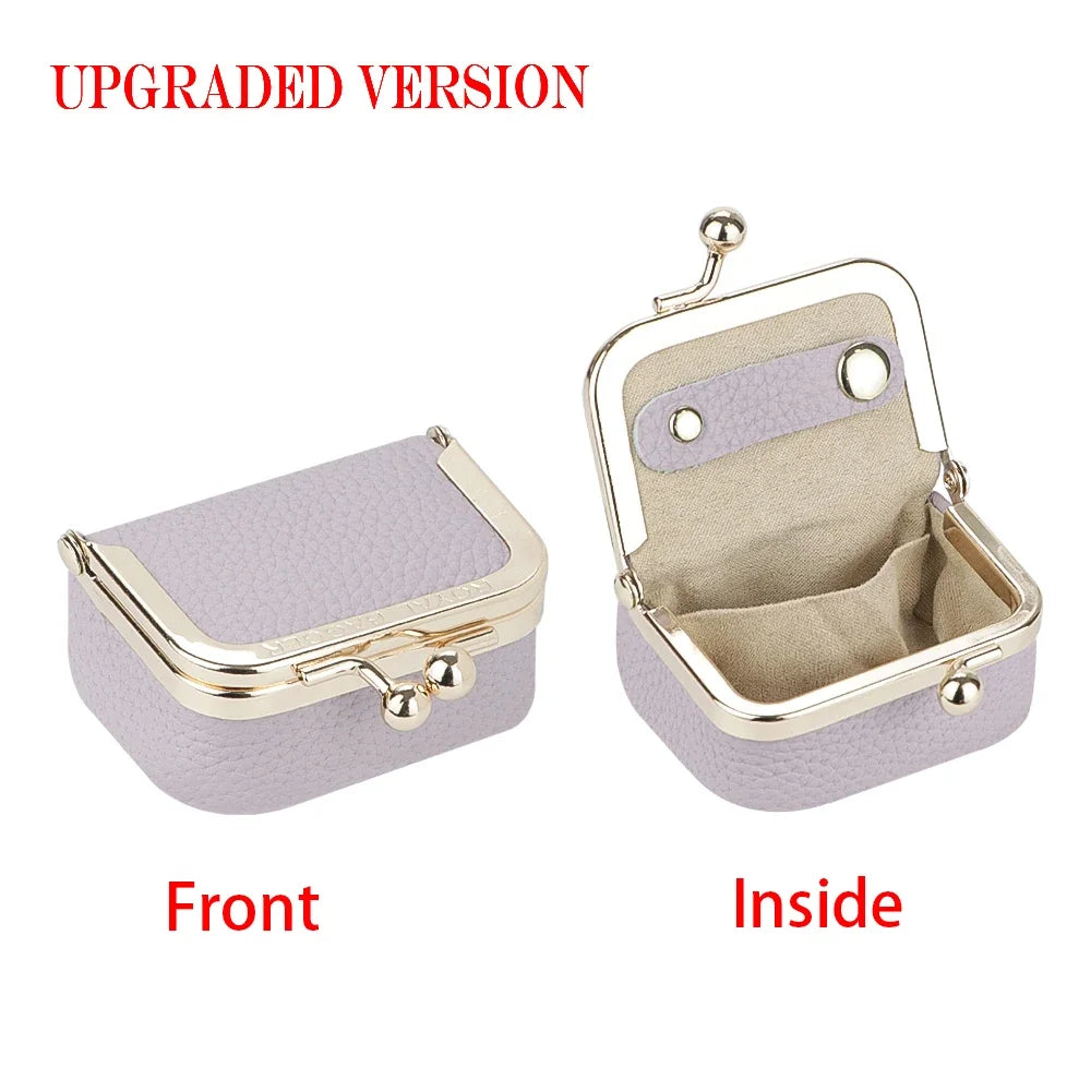 Royal Bagger Genuine Leather Mini Jewelry Coin Purse Solid Color Kiss Lock Change Pouch Casual Small Storage Bag for Women 1894