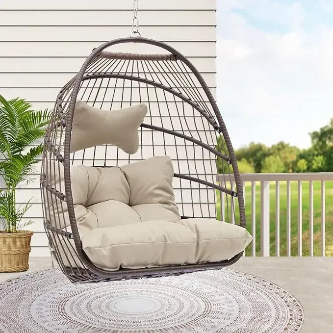 Egg Chair Without Stand Luxury Outdoor Patio Wicker Hanging Swing Egg Chairs with Water Resistant Cushions for Patio Backyard