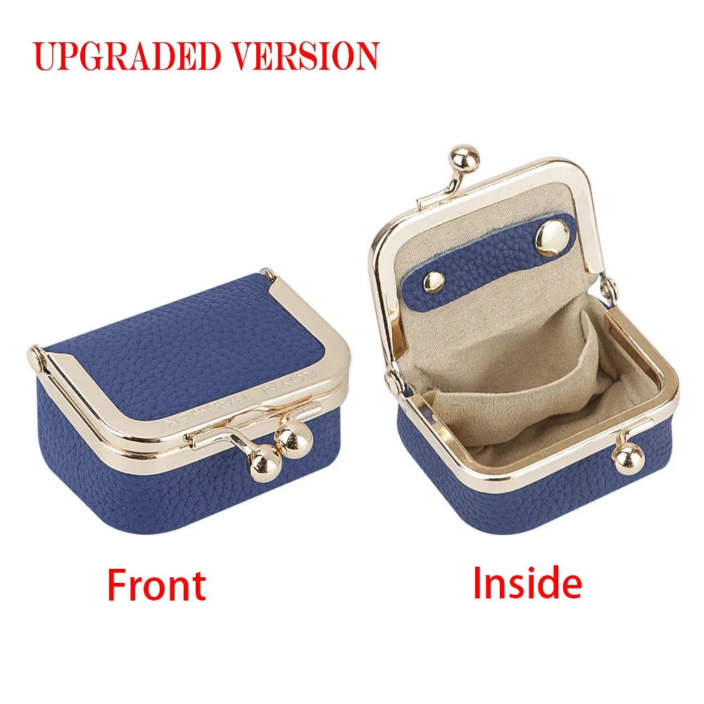 Royal Bagger Genuine Leather Mini Jewelry Coin Purse Solid Color Kiss Lock Change Pouch Casual Small Storage Bag for Women 1894