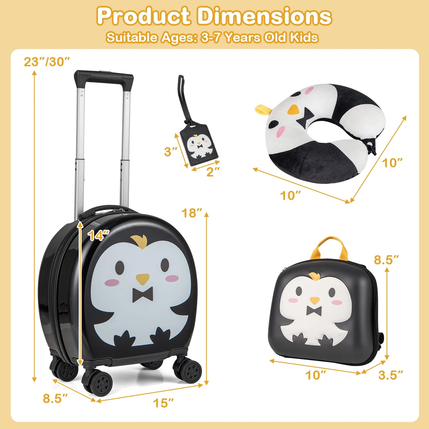 4-Piece Kid's Luggage Set w/ 14" Carry-on Hardside Spinner Toddler Luggage