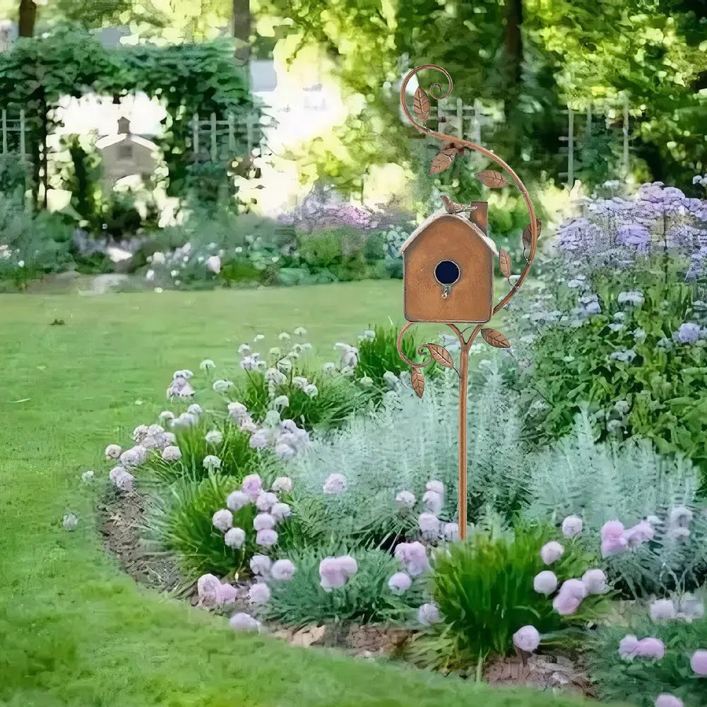 Garden Outdoor Metal Birdhouse Decoration Bird Houses for Outside with Pole Bird House Pole for Outdoor Garden Yard Decoration
