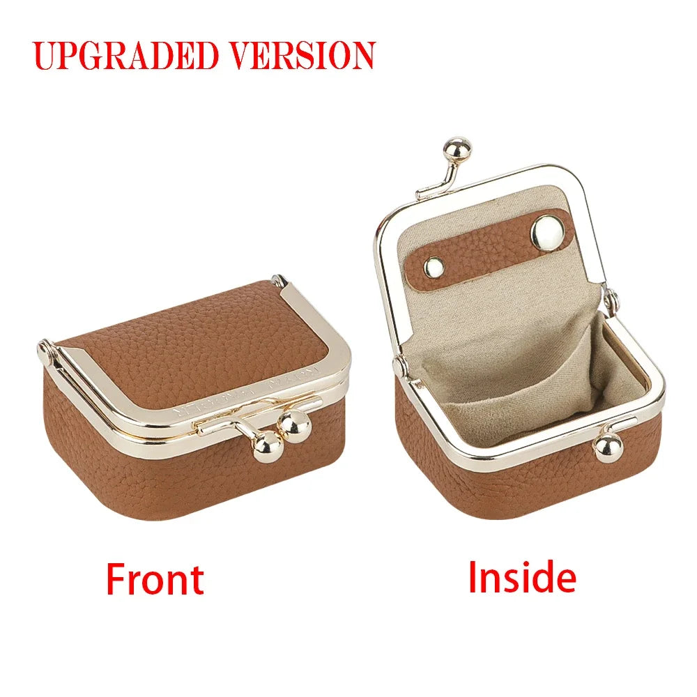 Royal Bagger Genuine Leather Mini Jewelry Coin Purse Solid Color Kiss Lock Change Pouch Casual Small Storage Bag for Women 1894
