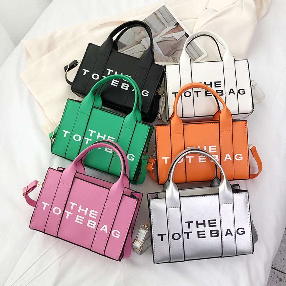 Women Messenger Bags Letters Printed Fashion Top-Handle Bags PU Leather Portable Casual Simple Adjustable Straps Female Tote Bag