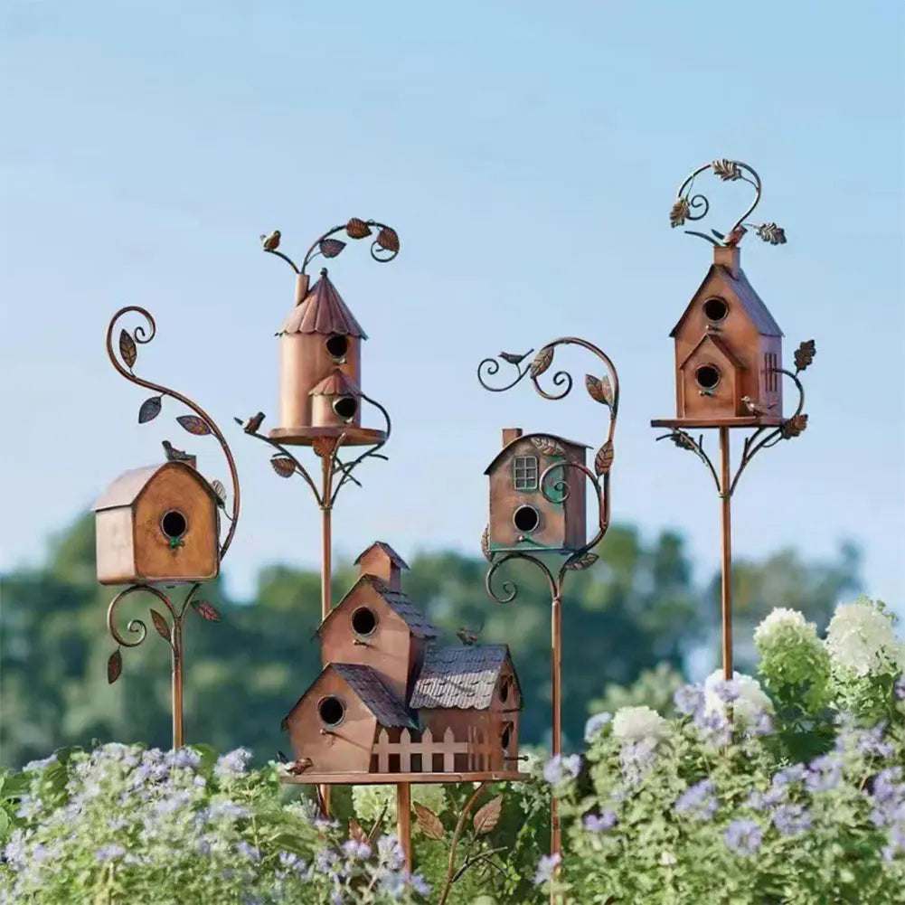 Garden Outdoor Metal Birdhouse Decoration Bird Houses for Outside with Pole Bird House Pole for Outdoor Garden Yard Decoration