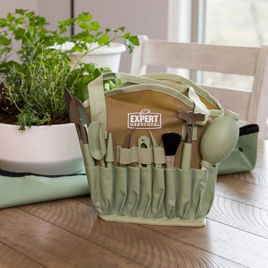 Indoor Stainless Steel Gardening Tool Set, 14 Pieces, Mint Green