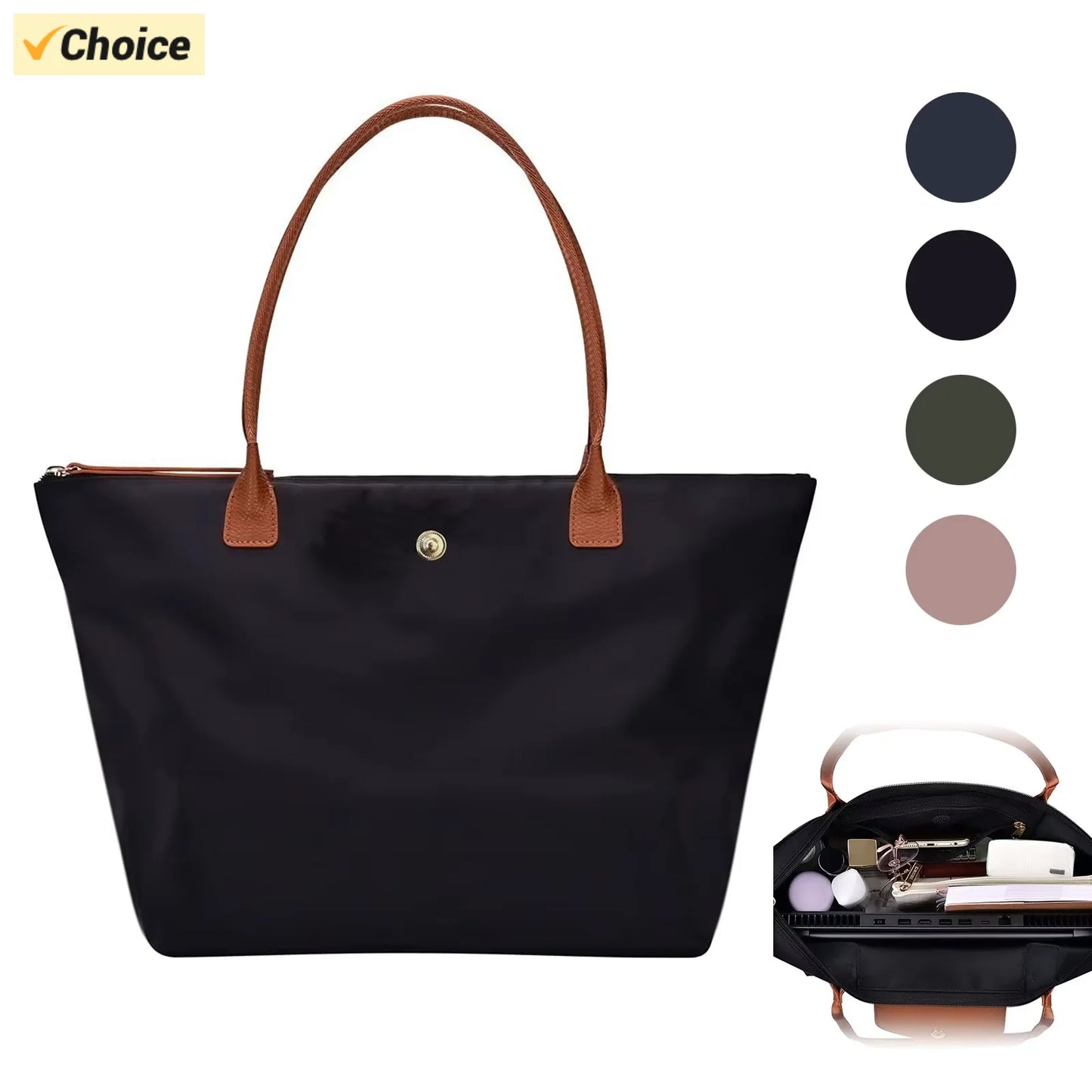 Large Capacity Shoulder Tote Bag for Women, Nylon Top-Handle Purse, Foldable Weekend Hobo Handbag Single Shoulder Soft Leather B