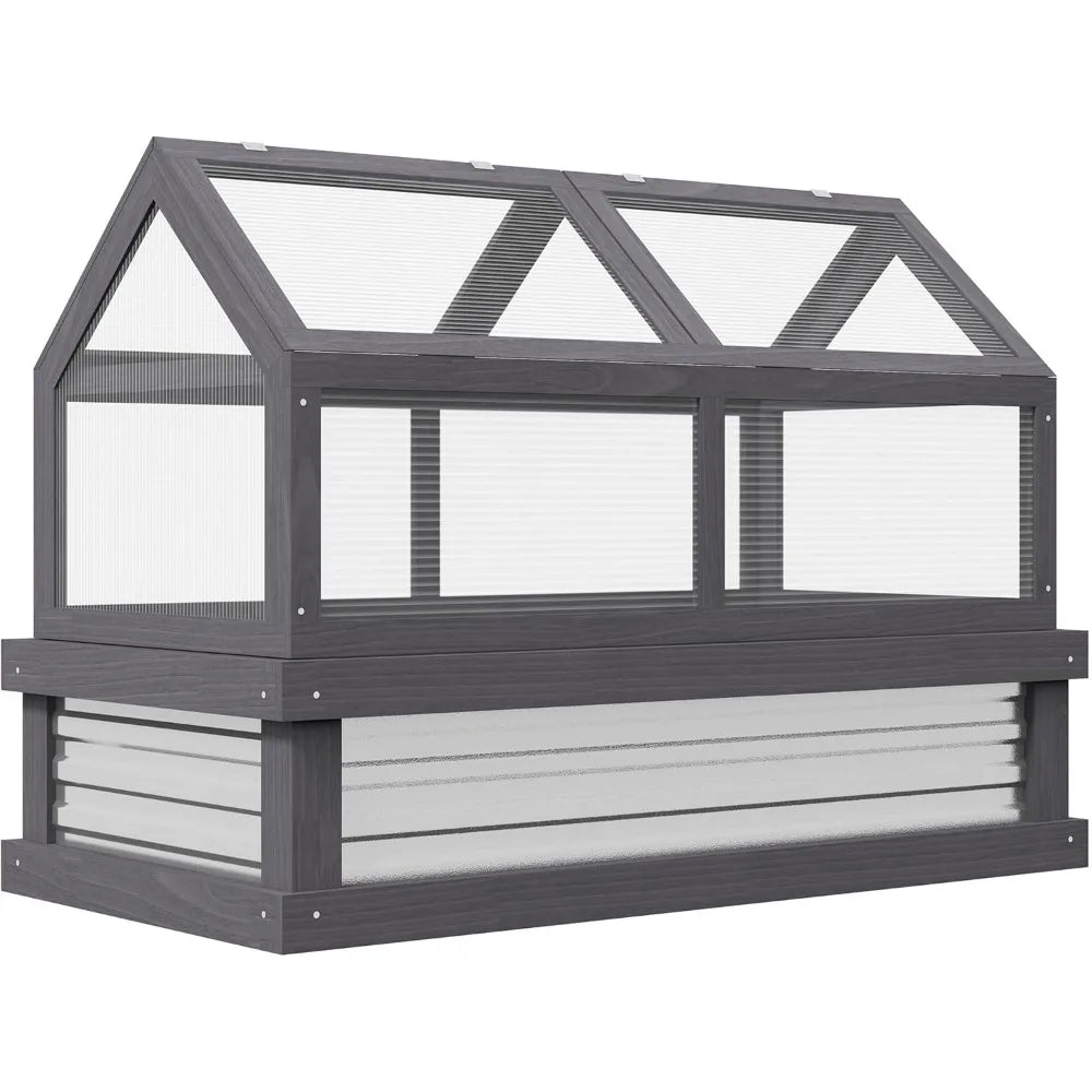 Raised Garden Bed with Polycarbonate Greenhouse, Wooden Garden Cold Frame Greenhouse, Flower Planter Protection, 48" x 24" x 32"