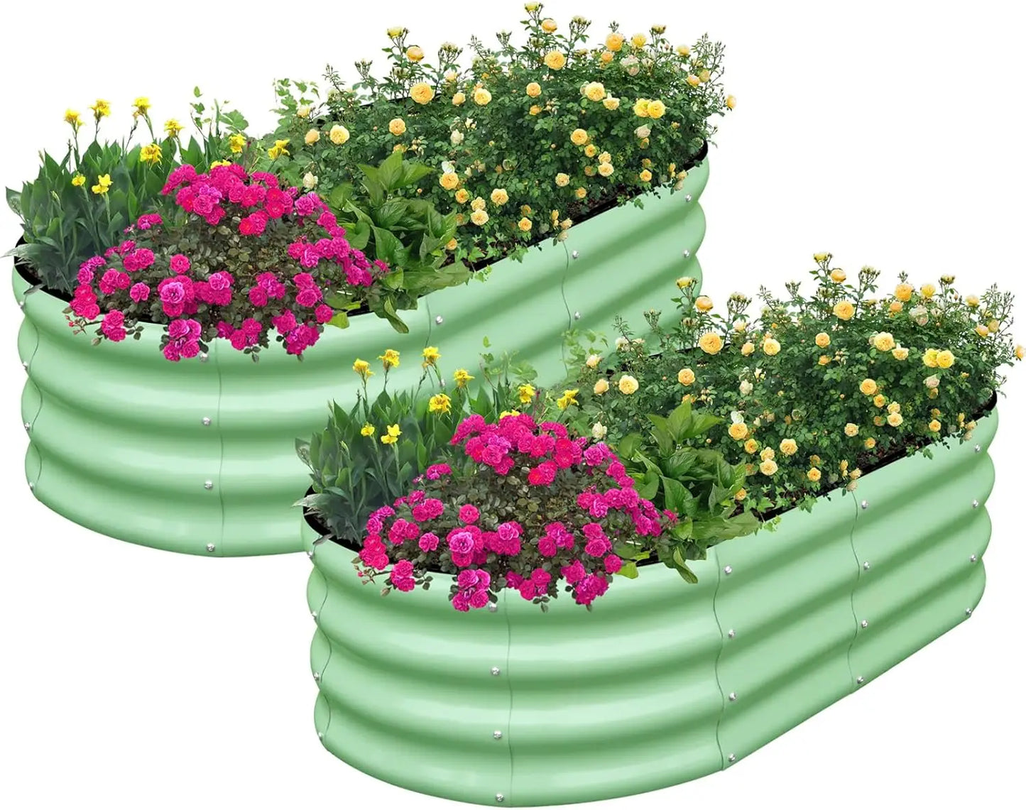 Galvanized Raised Garden Bed Outdoor, 2 Pcs 4x2x1ft Oval Metal Planter Box for Planting Plants Vegetables, Silver