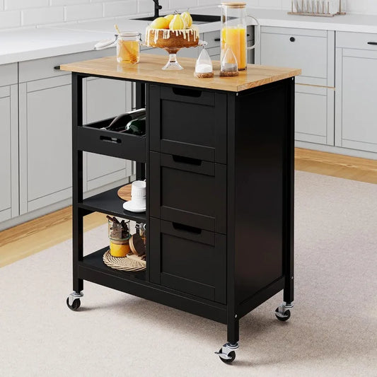 Kitchen Island with Storage, Kitchen Cart for Home, Rolling Serving Utility Trolley Cart on Wheel with 3 Drawers and 3 Storage